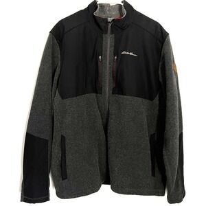 Eddie Bauer Jacket Mens XL‎ Gray Black Full Zip Fleece Softshell Outdoor Pockets